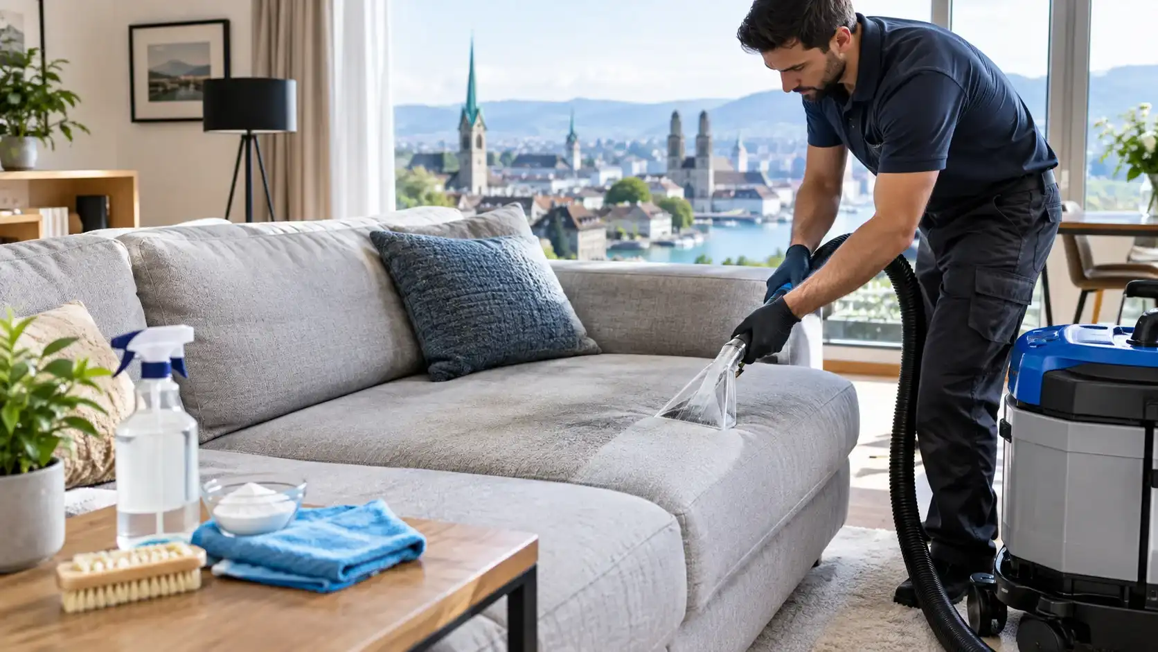 Polsterreinigung in Zürich mit Vergleich zwischen Eigenreinigung und professioneller Sofa-Reinigung
